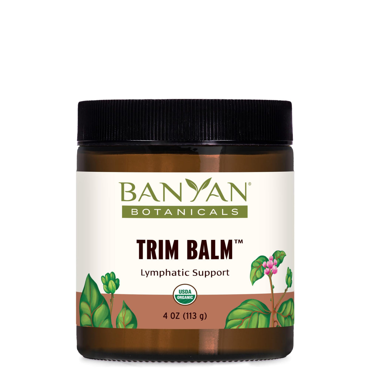 Banyan Botanicals Trim Balm shown on thigh for circulation support.