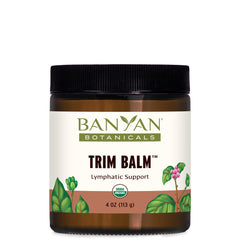 Banyan Botanicals Trim Balm shown on thigh for circulation support.