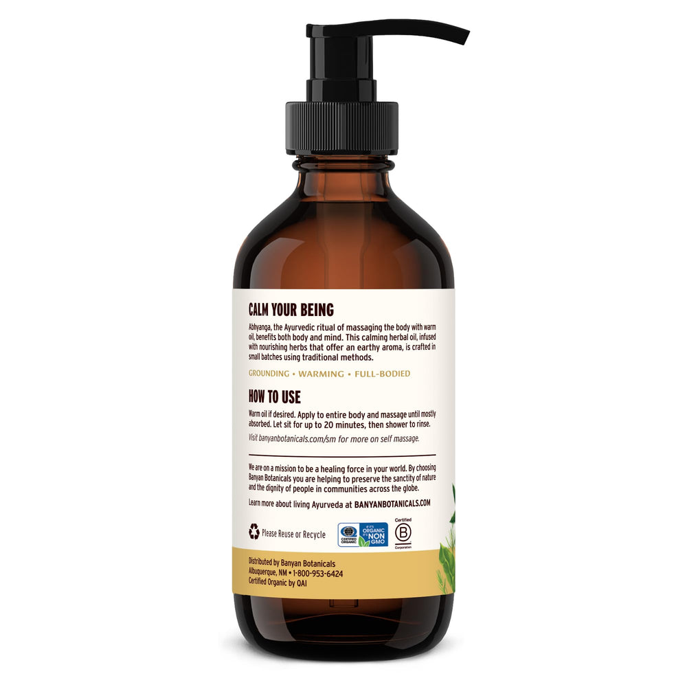 Sustainably sourced Banyan Botanicals Vata Massage Oil ingredients.