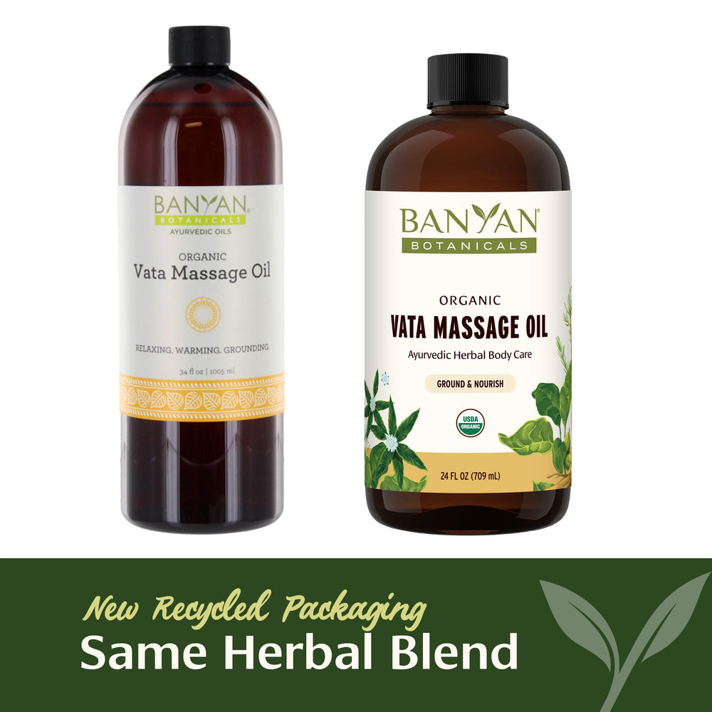 Applying Banyan Vata oil to arm for relaxing self care