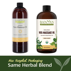 Applying Banyan Vata oil to arm for relaxing self care