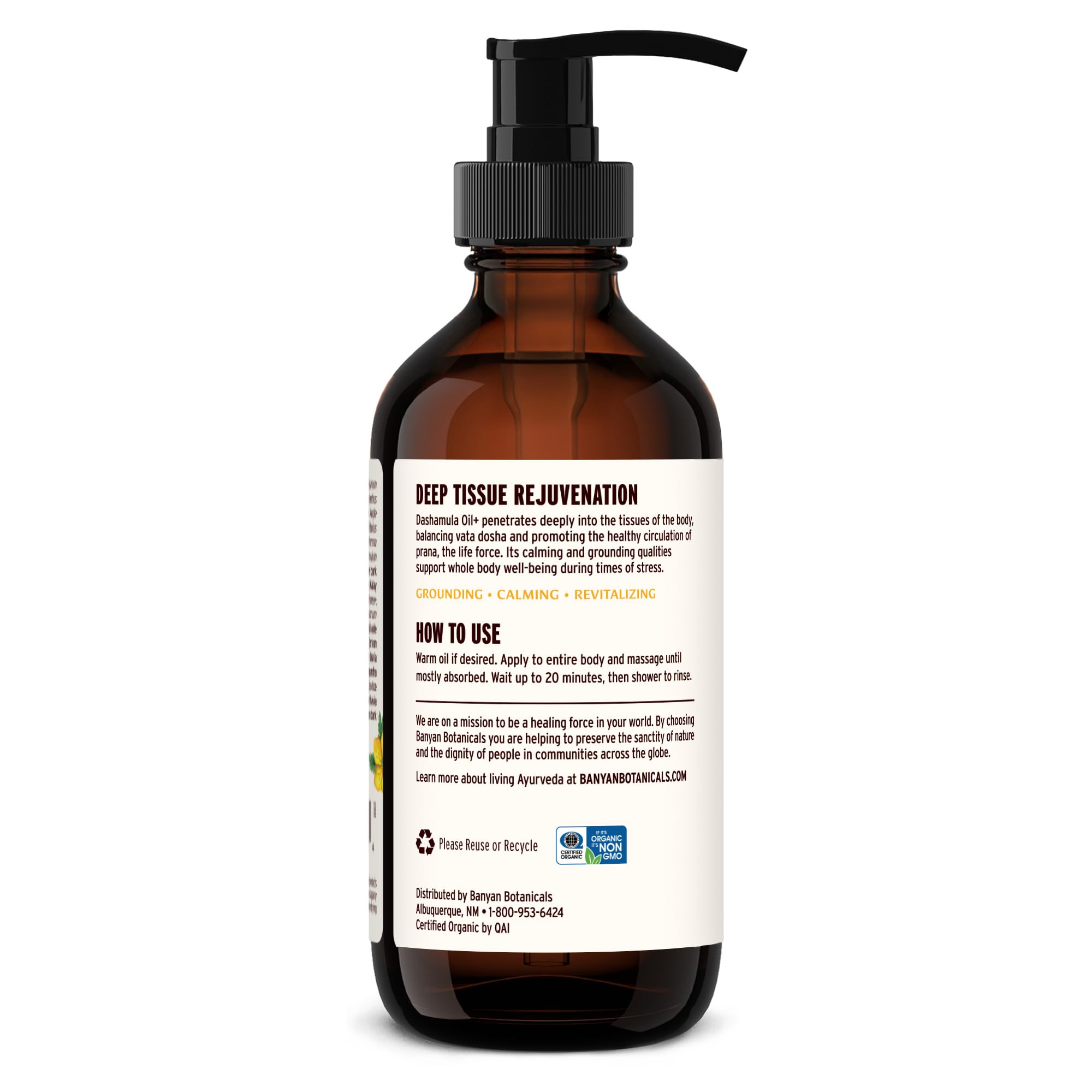 Banyan Dashamula Oil+ in a tranquil therapy room for relaxation.
