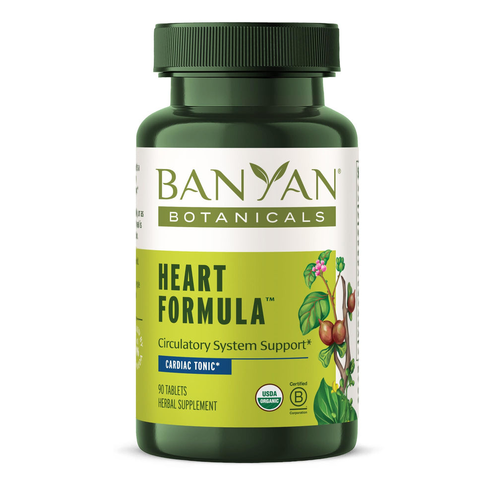 Banyan Botanicals Heart Formula bottle promotes natural heart support for daily wellness.