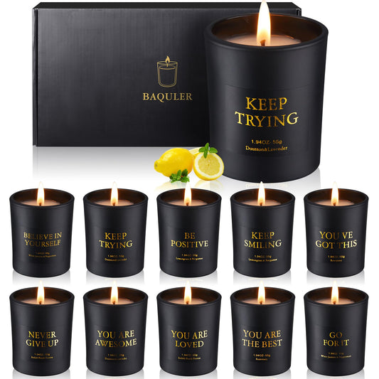 Baquler motivational candle with affirmations for daily inspiration and ambiance.