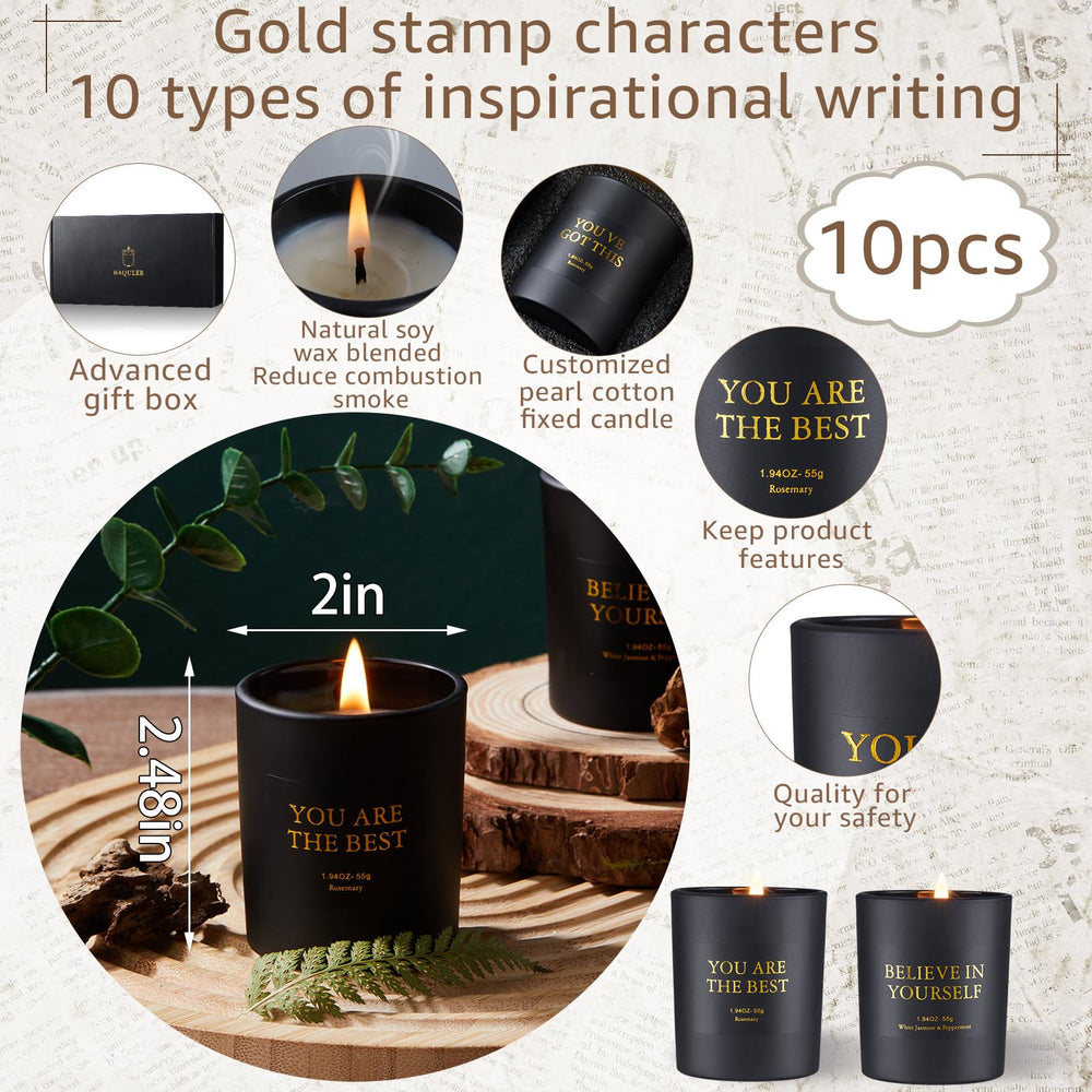 Baquler soy wax candle featuring inspirational words and calming fragrance for home.