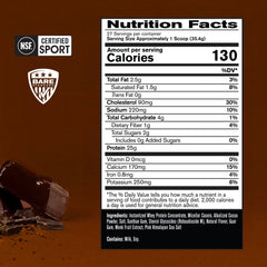 Bare Performance Nutrition fudge chocolate flavor label close-up showing 27 servings