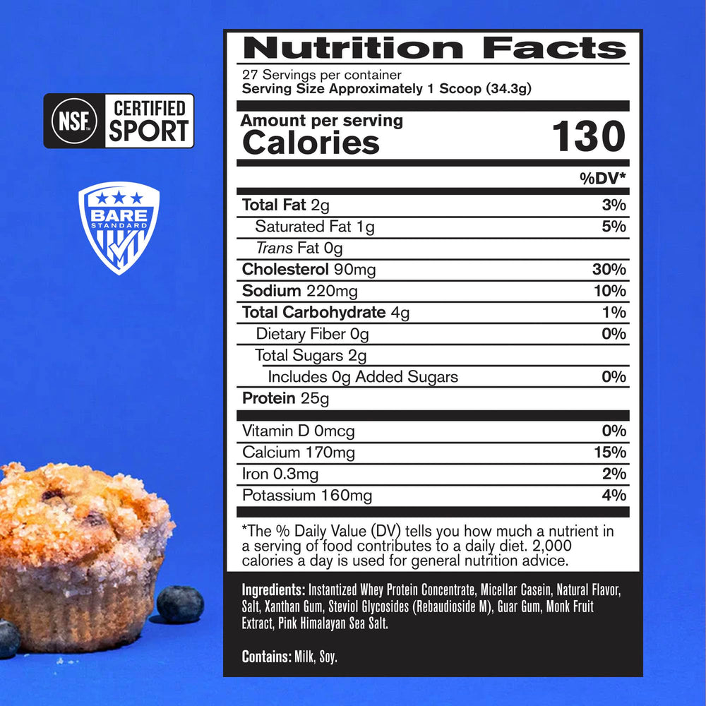 Bare Performance Nutrition Blueberry Muffin scoop in shaker