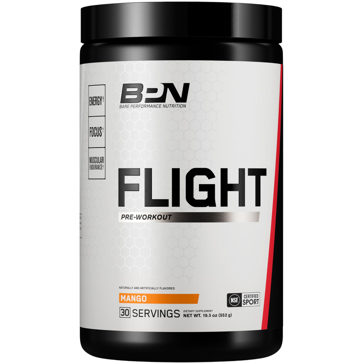 Bare Performance Nutrition BPN Flight front label signaling energy and focus potential.