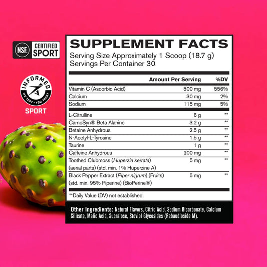 Close up of BPN Flight label highlighting prickly pear and energy