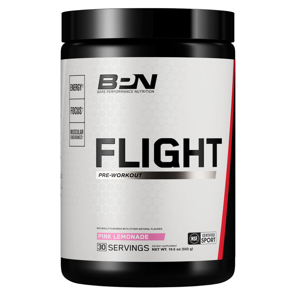 BARE PERFORMANCE NUTRITION BPN Flight bottle with pink lemonade for focused training.