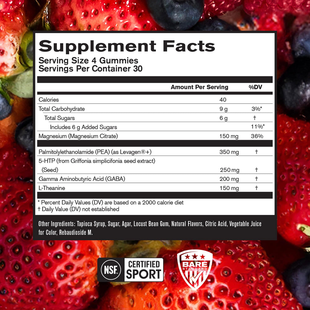 BARE PERFORMANCE NUTRITION BPN Peak Sleep Gummy stacks illustrate easy nightly self-care.