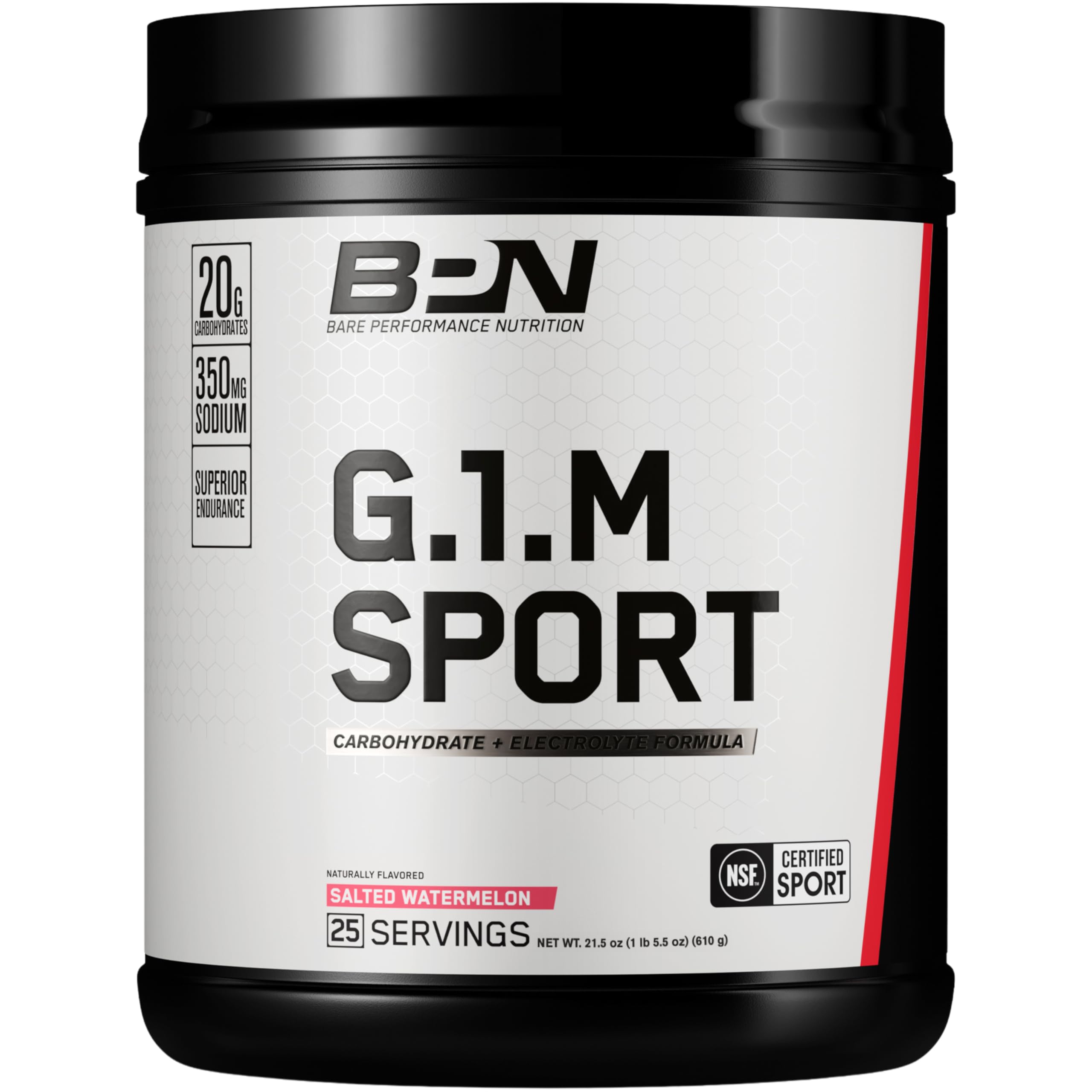 BARE PERFORMANCE NUTRITION G1.M salted watermelon tub on display for endurance fueling during training.