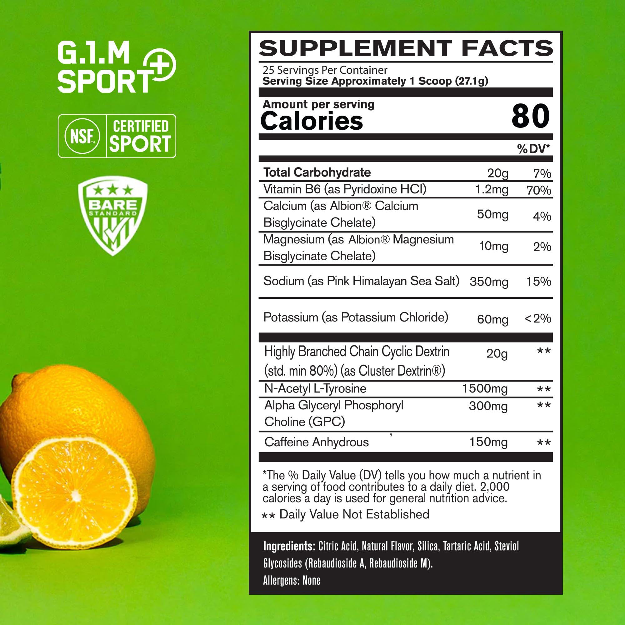 Close up of Bare Performance G1M Sport+ Lemon Lime powder texture