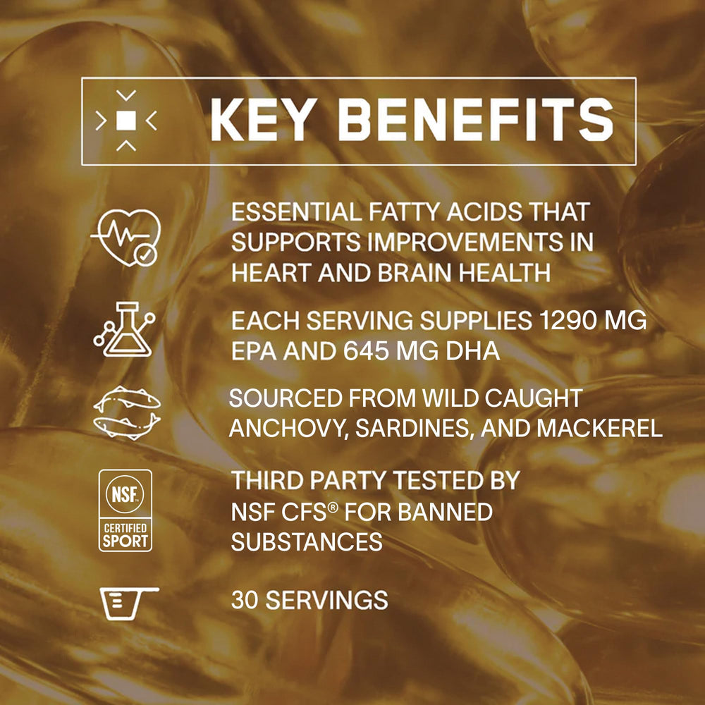 BARE PERFORMANCE NUTRITION Omega Fuerte etiqueta IFOS – certificación de control de calidad.