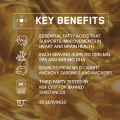 BARE PERFORMANCE NUTRITION Omega Fuerte etiqueta IFOS – certificación de control de calidad.