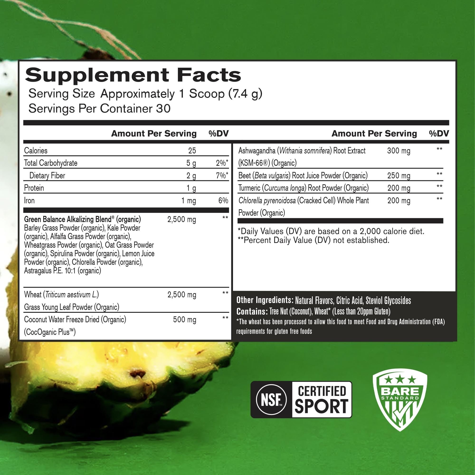 Strong Greens scoop in water ready to mix for digestion support.