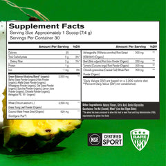 Strong Greens scoop in water ready to mix for digestion support.