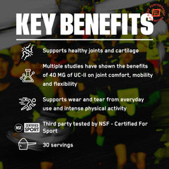 BARE PERFORMANCE NUTRITION Strong Joints label close-up highlighting UC-II and ingredients.