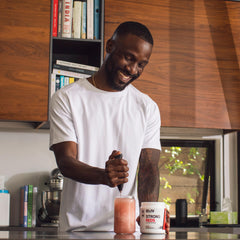 BARE PERFORMANCE NUTRITION morning shake scene conveys quick energy on the go.