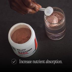 BARE PERFORMANCE NUTRITION strawberry-flavored scoop shows powder ready for smoothies.