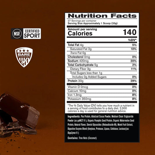 Bare Performance Nutrition vegan protein scoop; convenient serving for quick shakes.