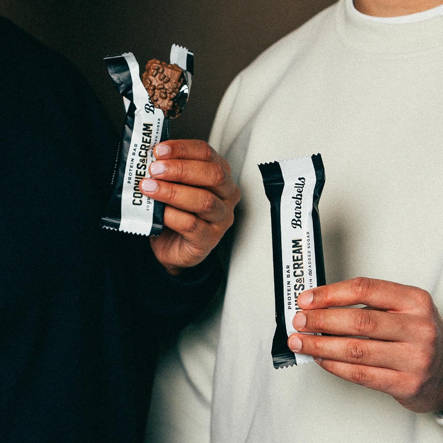 Barebells bar slice with visible ingredients for a balanced snack