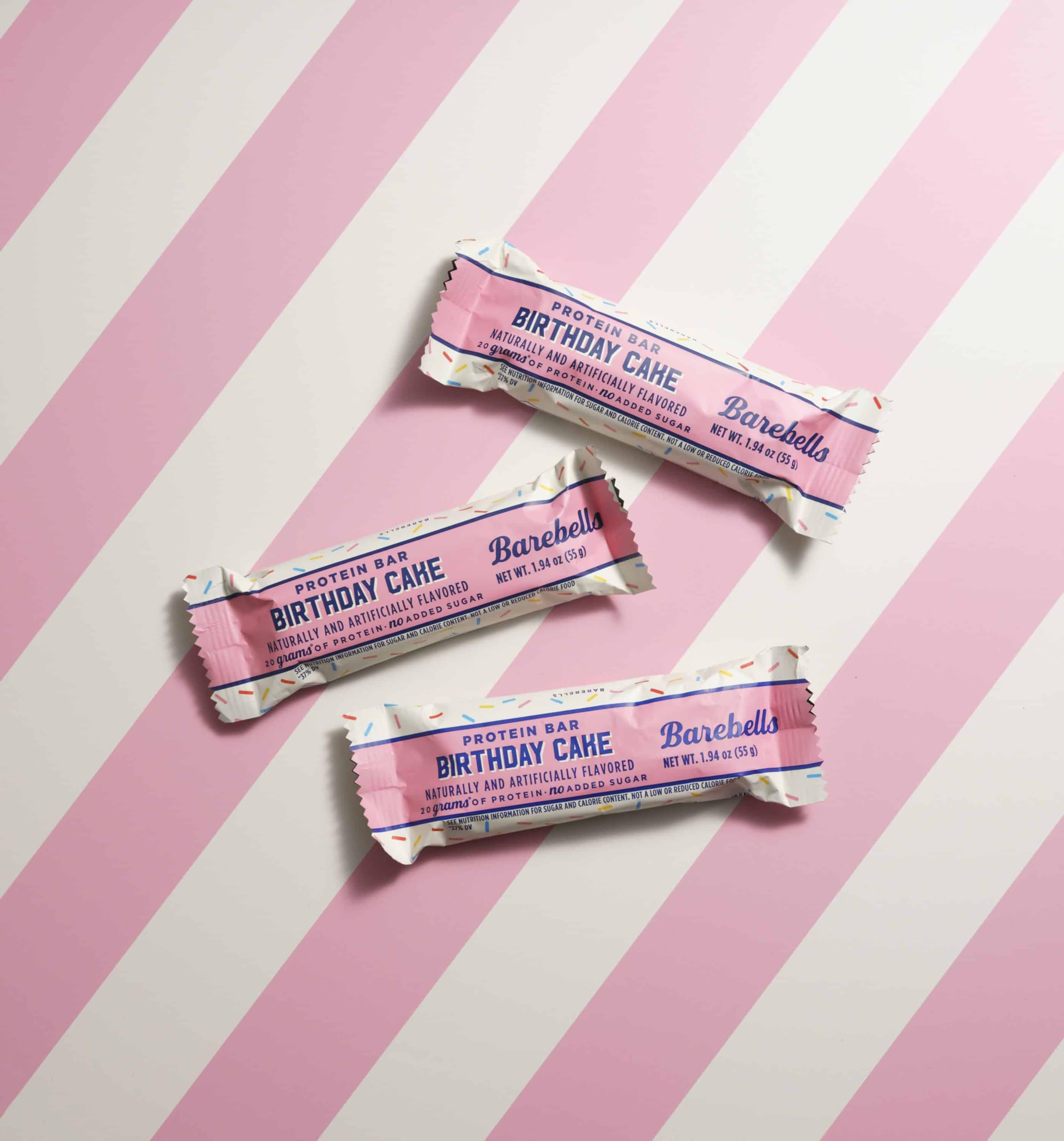 Barebells Birthday Cake bar no added sugar, mindful snacking option.