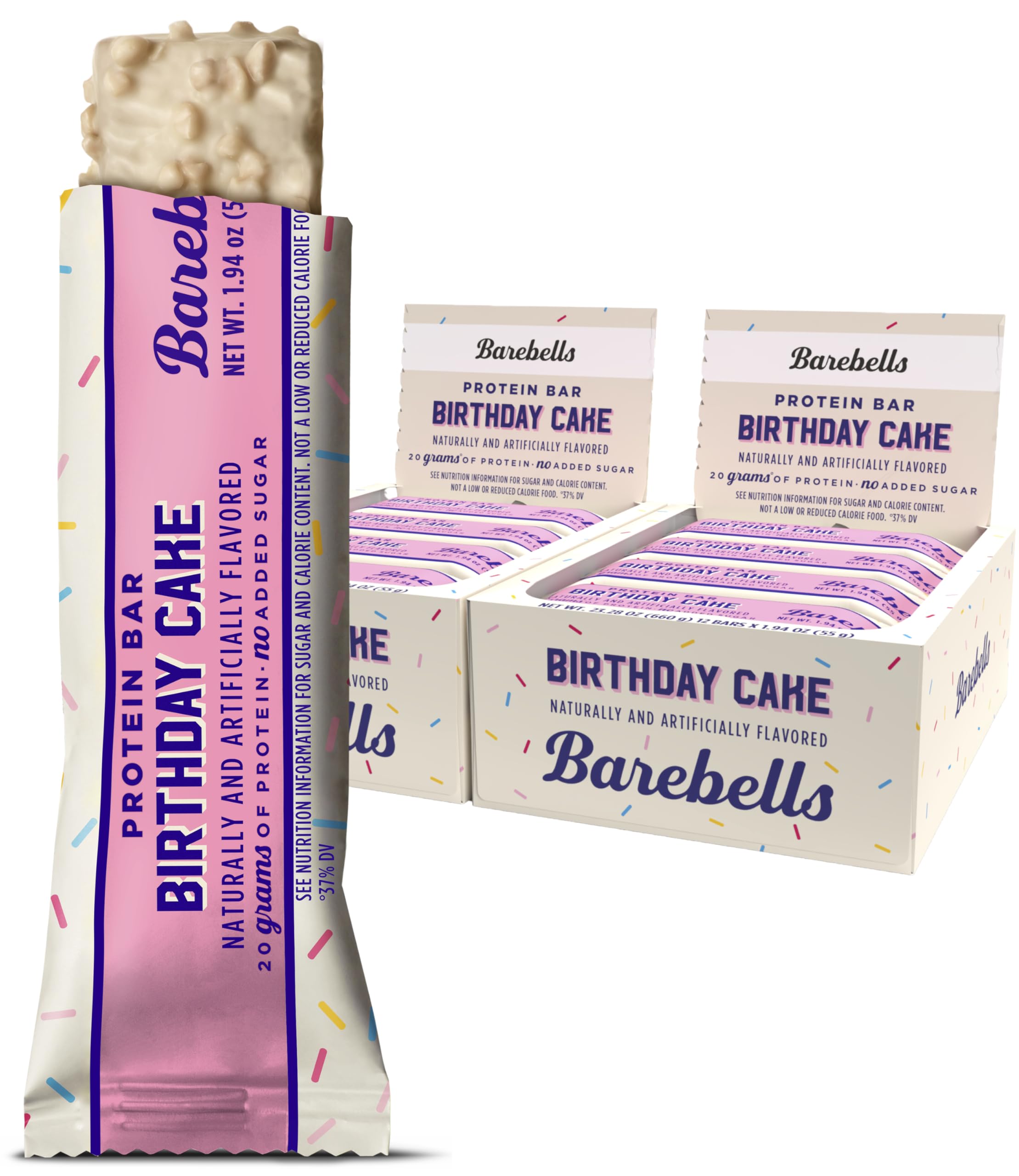 Barebells Birthday Cake protein bar pack-2 on display; a protein-rich snack option.
