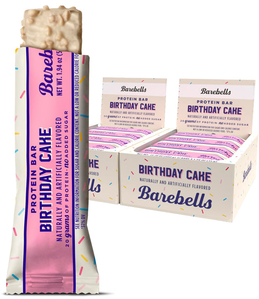 Barebells Birthday Cake protein bar pack-2 on display; a protein-rich snack option.
