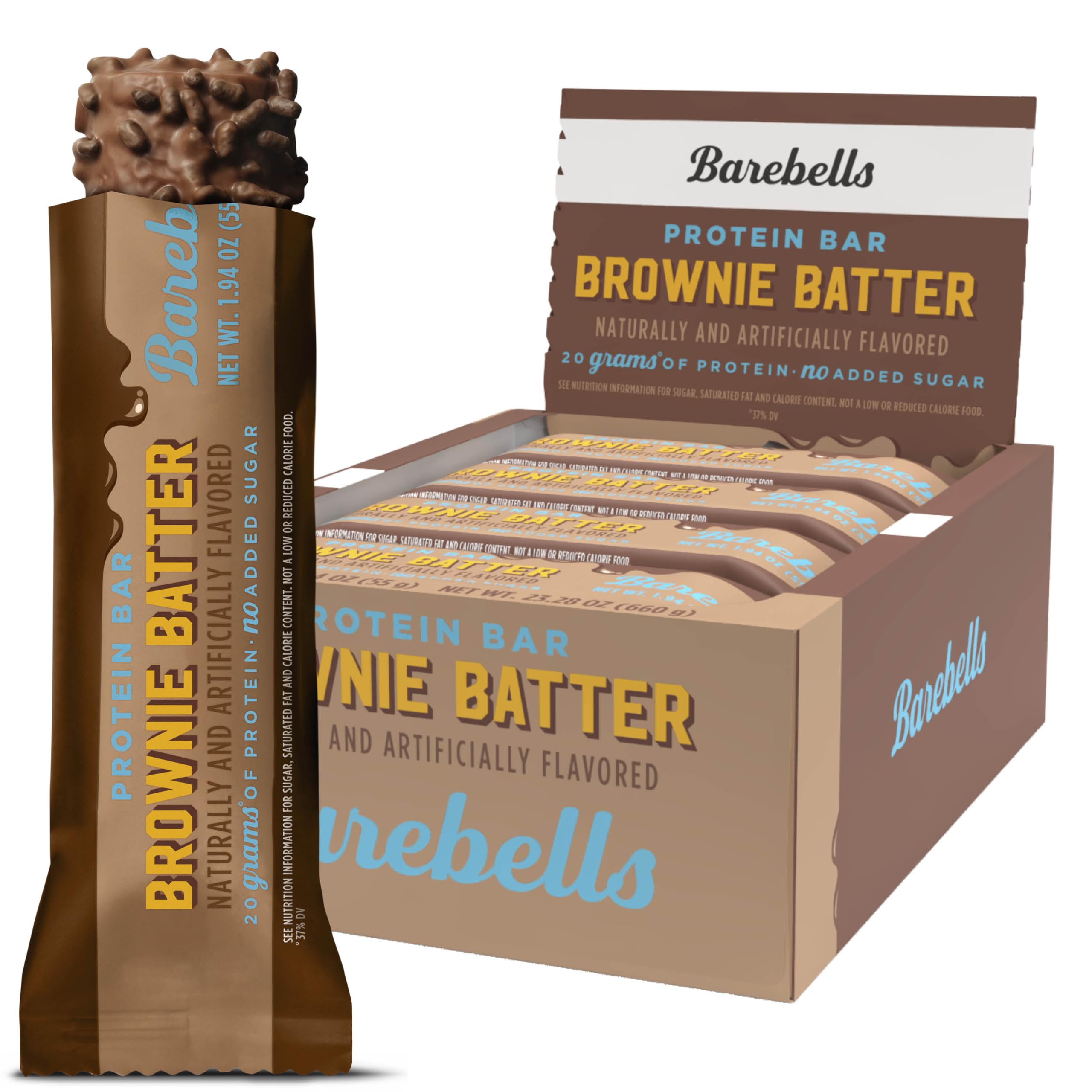 Barebells Brownie Batter Bar packaging ready for on-the-go snacking.