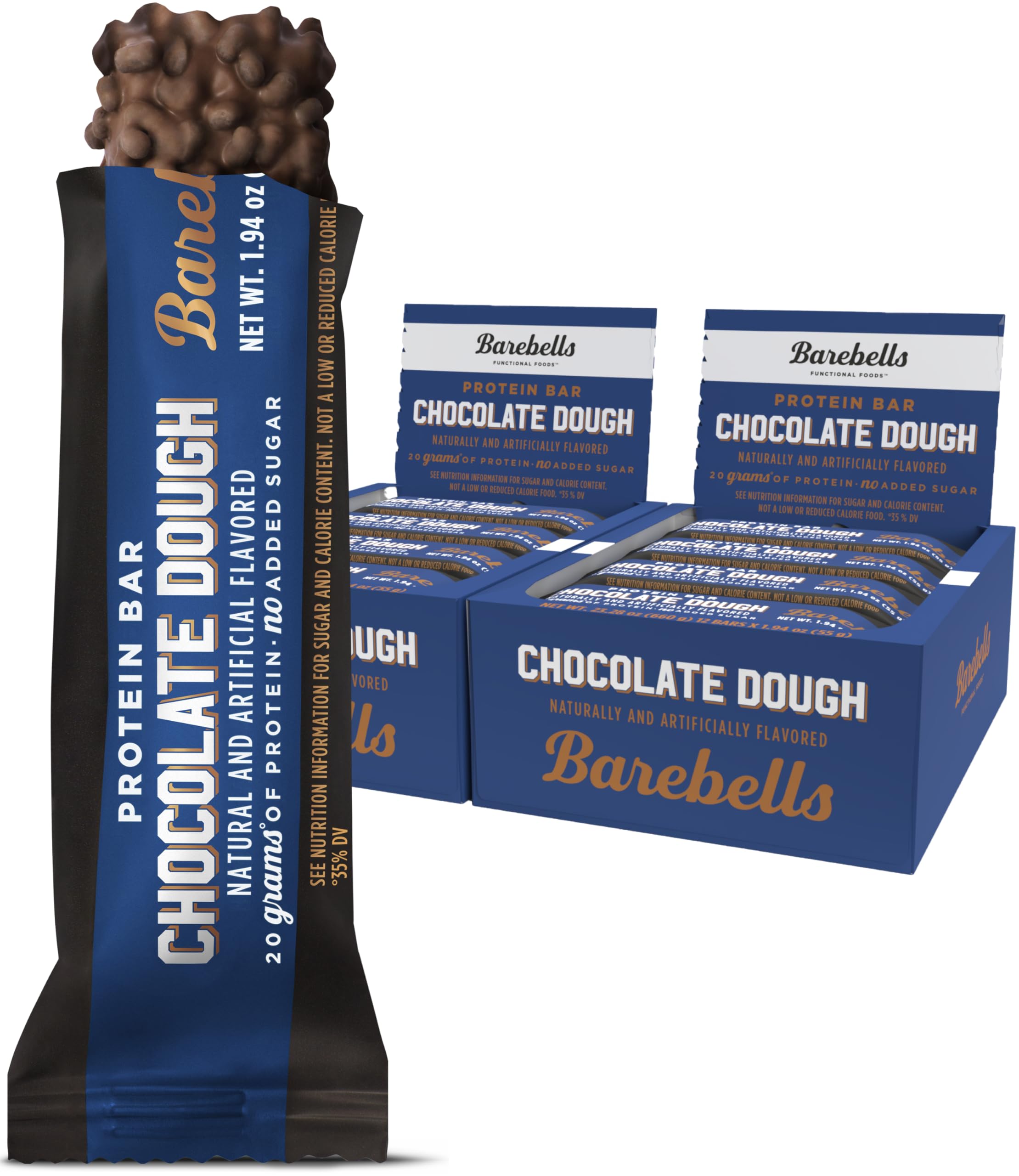 Barebells Brownie Dough bar packaging view, a high-protein on-the-go snack.