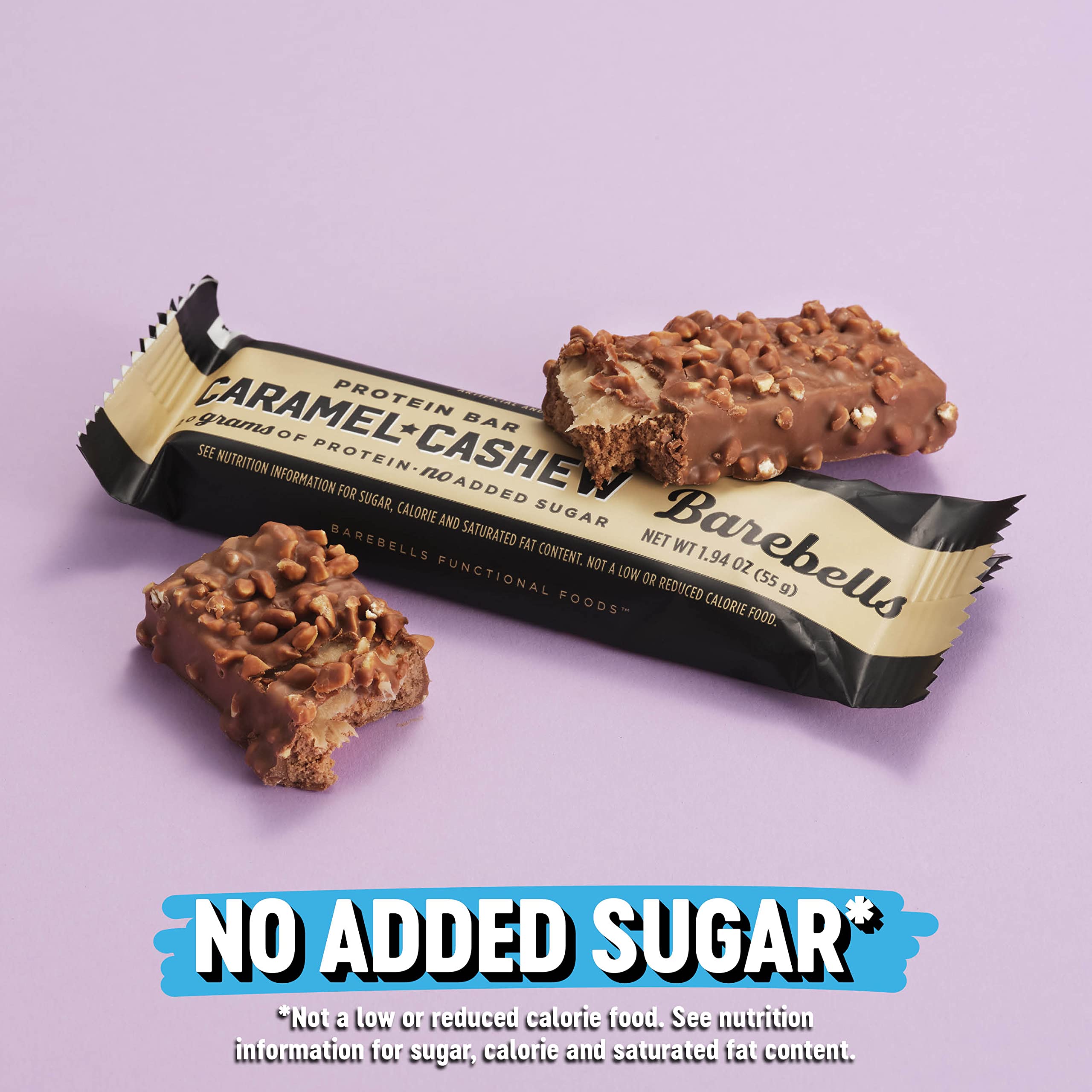 Barebells Caramel Cashew bar break-open showing filling and texture