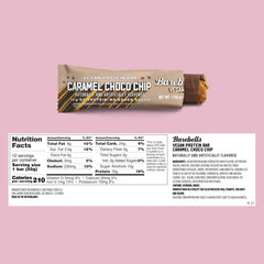 Barebells Caramel Choco Chip close-up shows chocolate chips and crispy chunks for indulgent texture