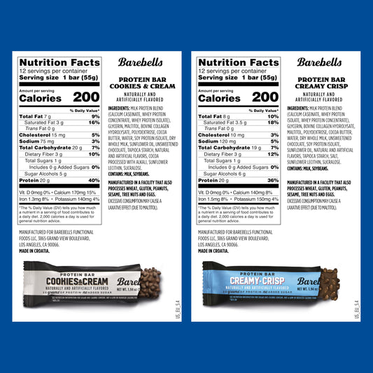 Barebells Cookies and Cream bar close-up, satisfying flavor with 20g protein per bar.
