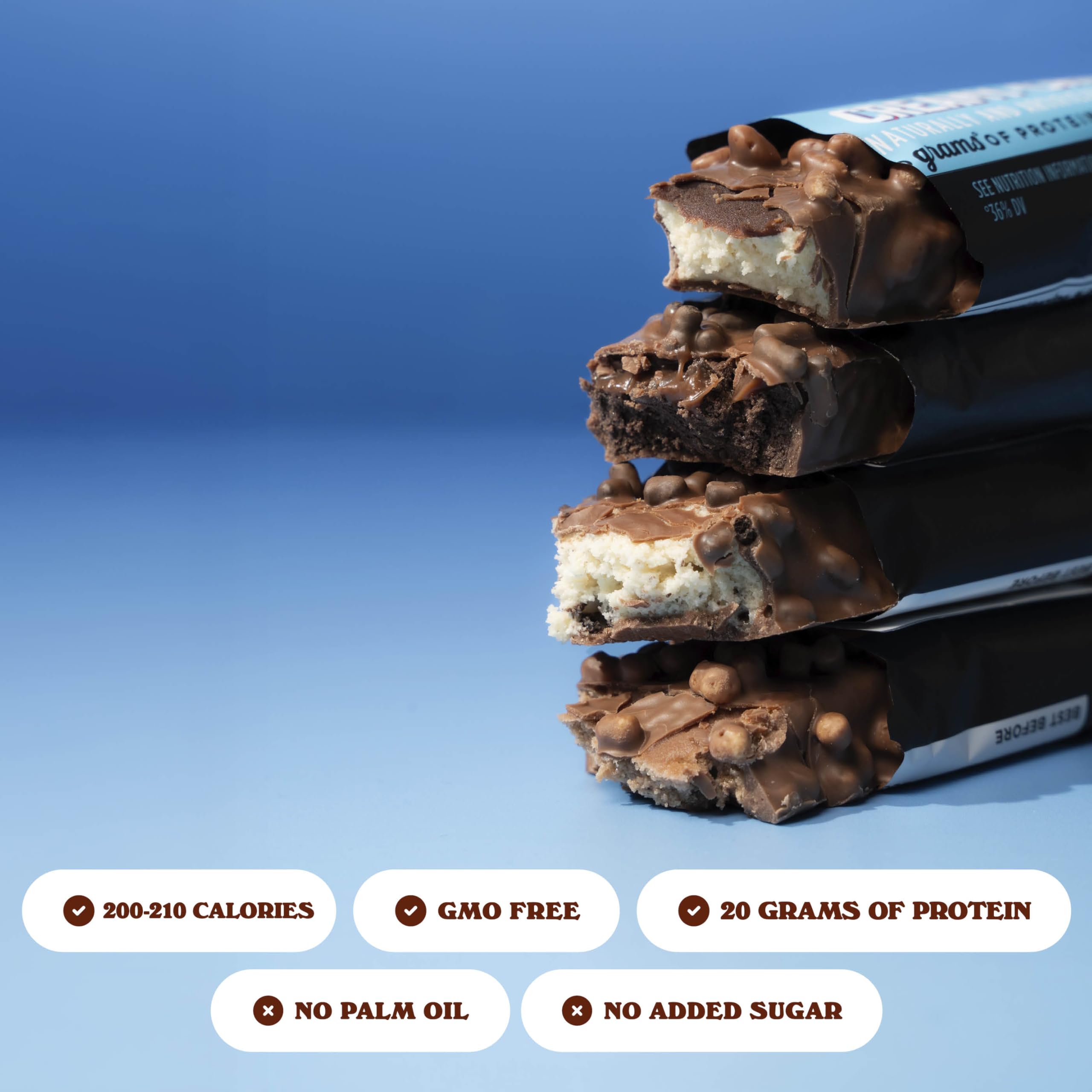 Barebells Cookies & Caramel bar close-up, indulgent flavor with no added sugar.