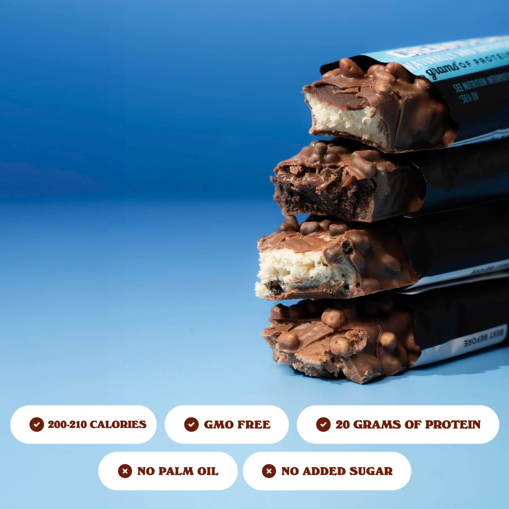 Barebells Cookies & Caramel bar close-up, indulgent flavor with no added sugar.