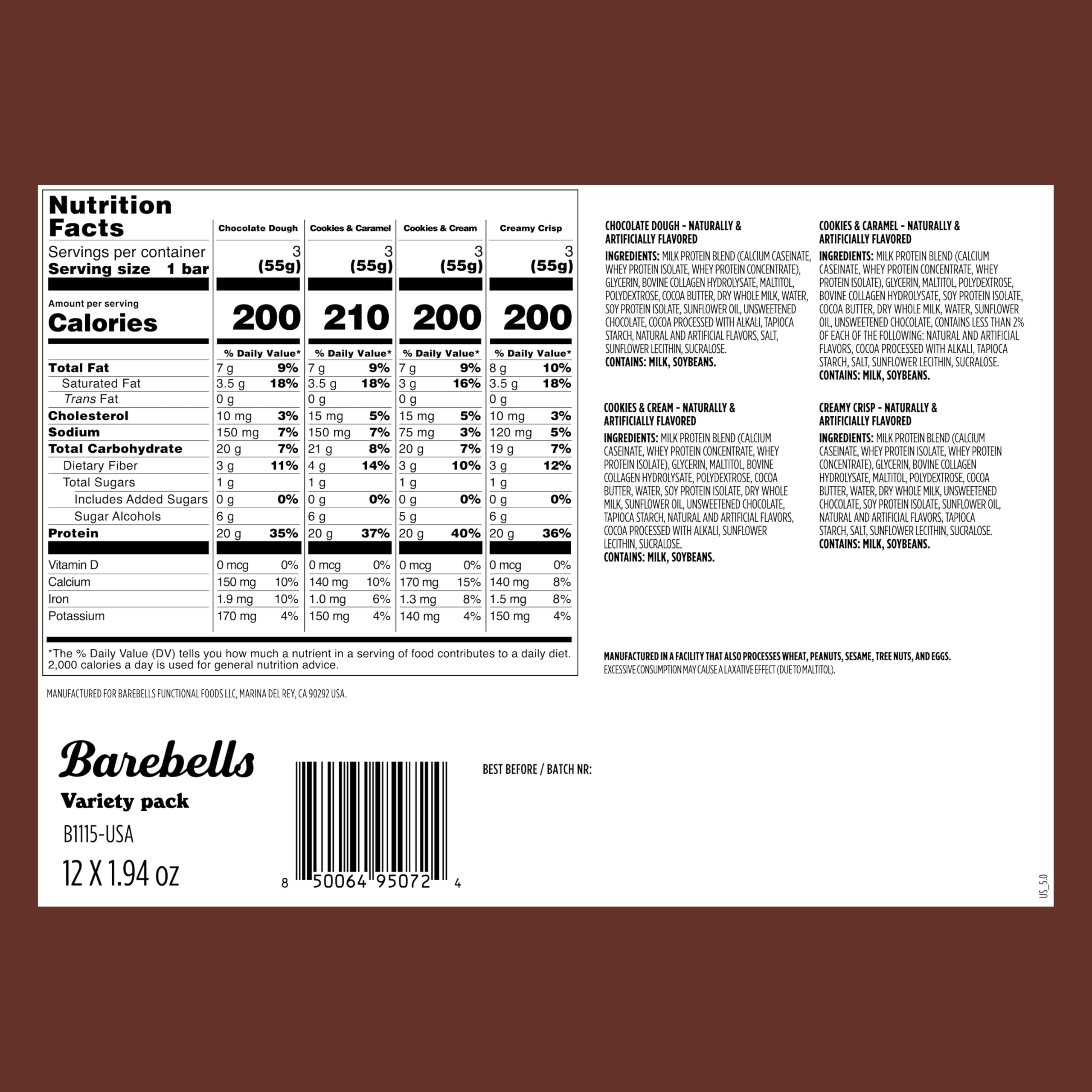 Barebells Cookies & Cream bar close-up, creamy texture and protein boost.