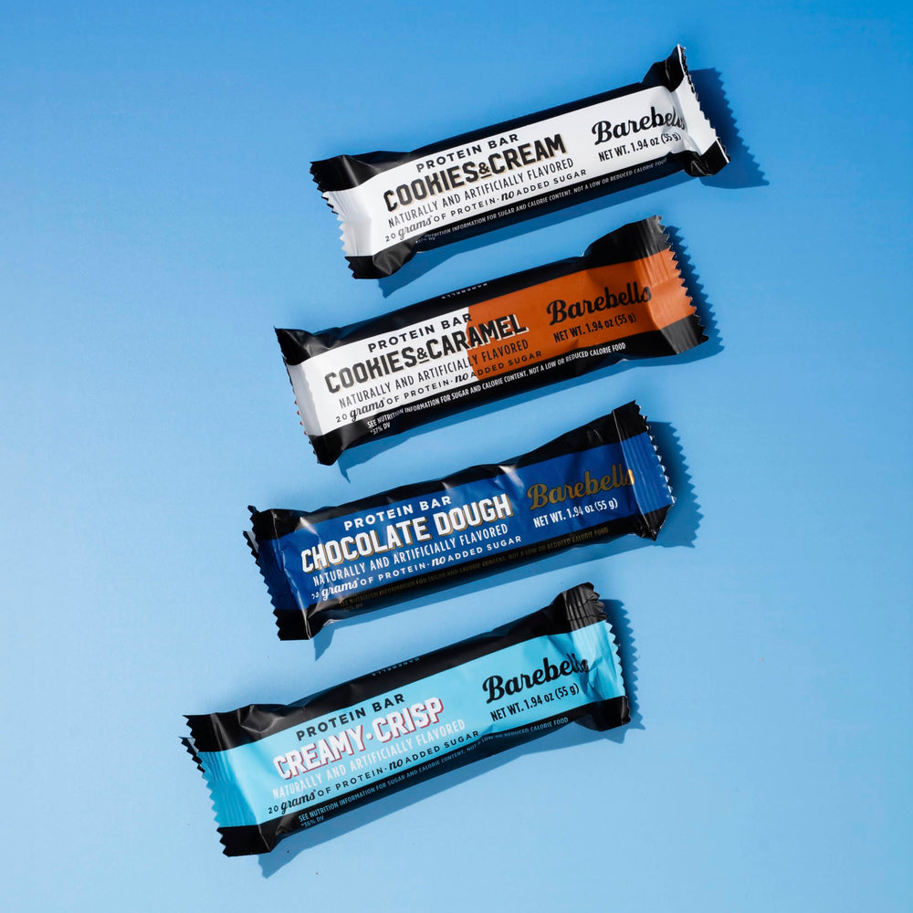 Barebells Creamy Crisp bar close-up, satisfying snack with 20 g protein.