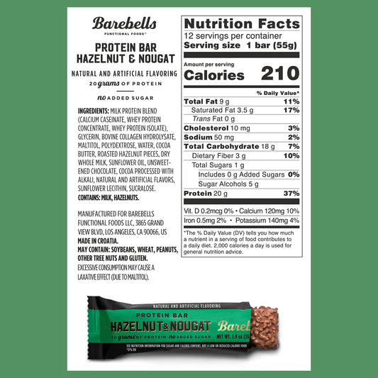 Barebells Hazelnut & Nougat bar close-up texture shows creamy nougat.
