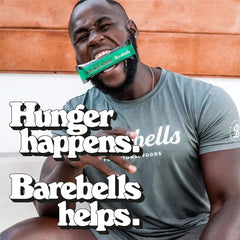 Barebells Hazelnut & Nougat bar in gym bag for workout snack.