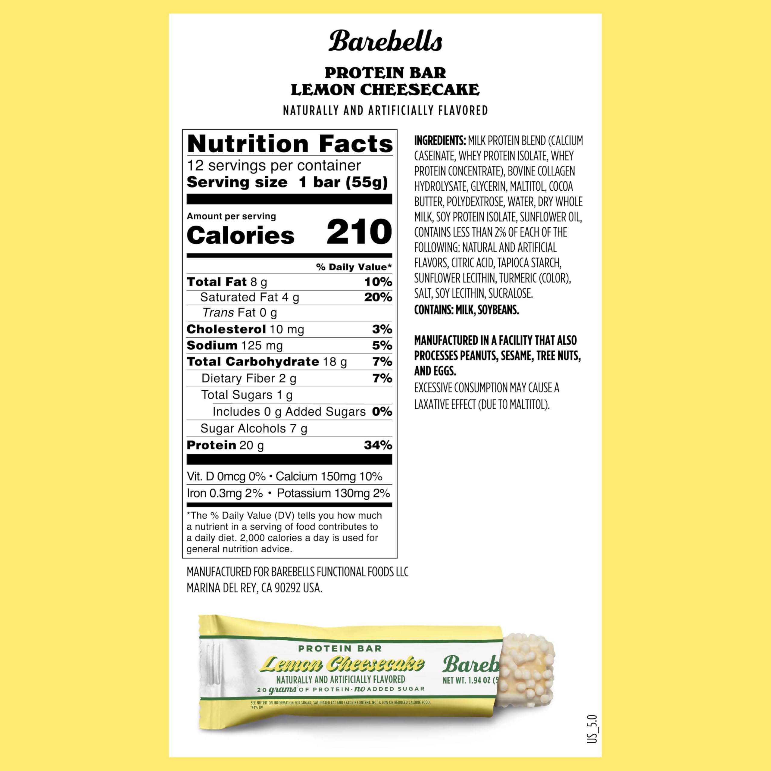 Close-up of Barebells Lemon Cheesecake bar, creamy texture with no added sugar.