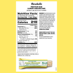 Close-up of Barebells Lemon Cheesecake bar, creamy texture with no added sugar.
