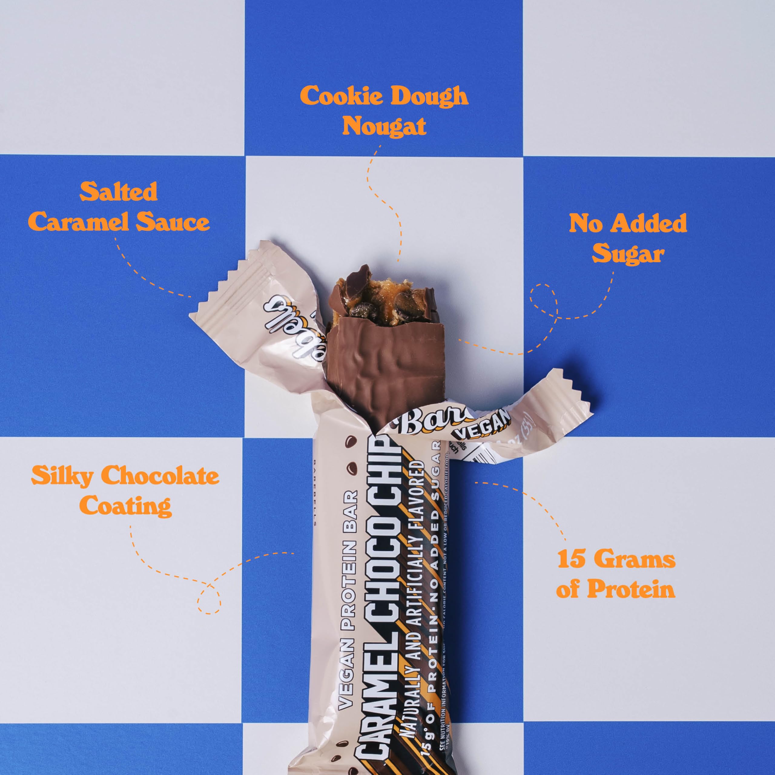 Barebells vegan protein bar texture with milk chocolate coating for a satisfying snack