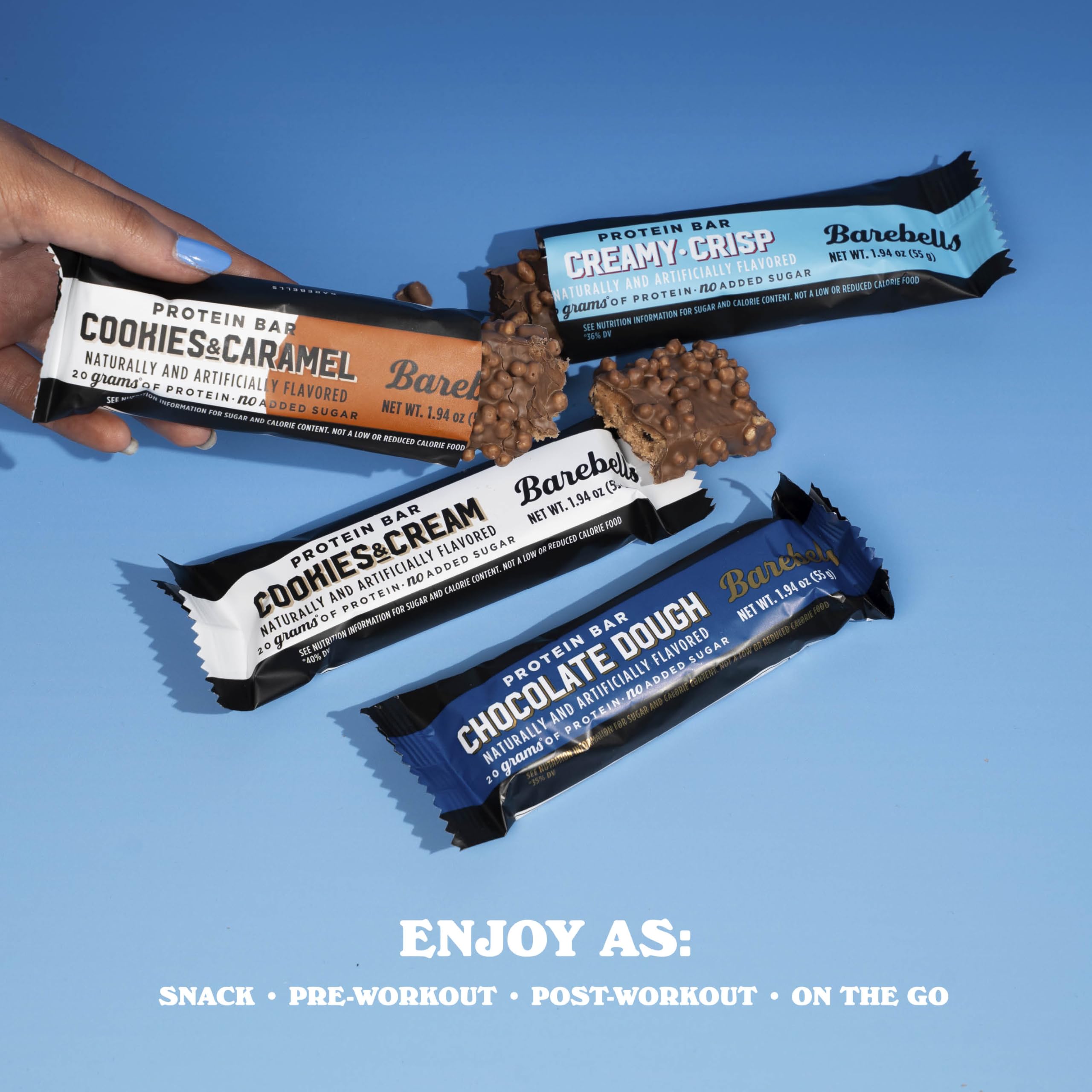 Barebells on-the-go snack pack displayed, ready for pre/post-workout fueling.