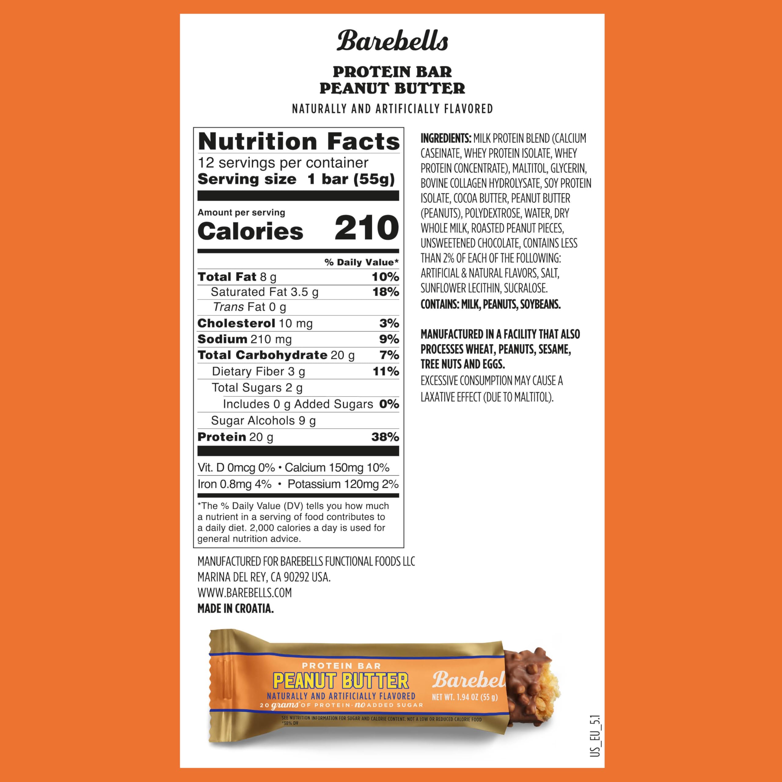 Barebells peanut butter protein bar with milk chocolate coating for dessert-like indulgence