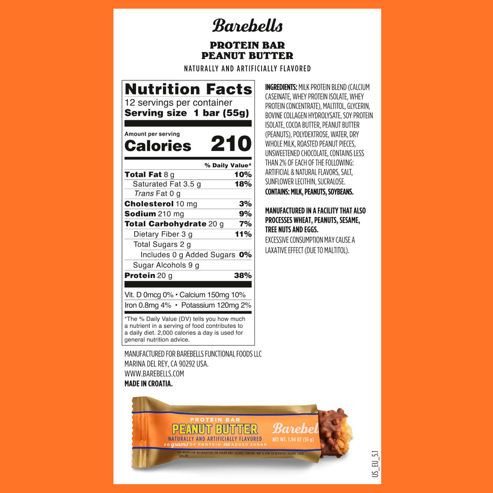 Barebells peanut butter protein bar with milk chocolate coating for dessert-like indulgence