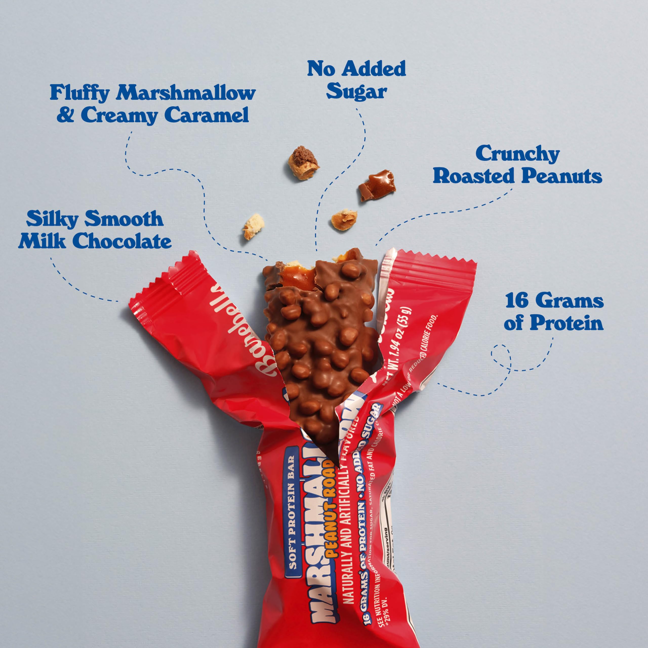 Barebells Soft Protein Bar Marshmallow Peanut Road crispy bits boost bite