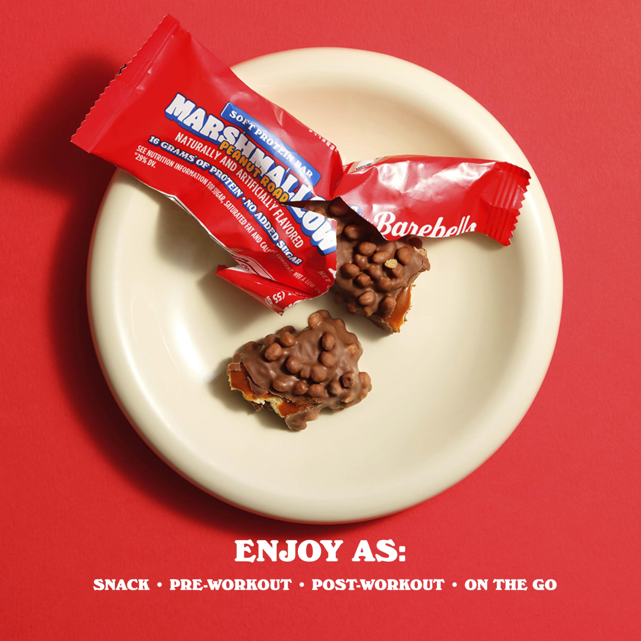 Barebells Soft Protein Bar Marshmallow Peanut Road two pack display for travel