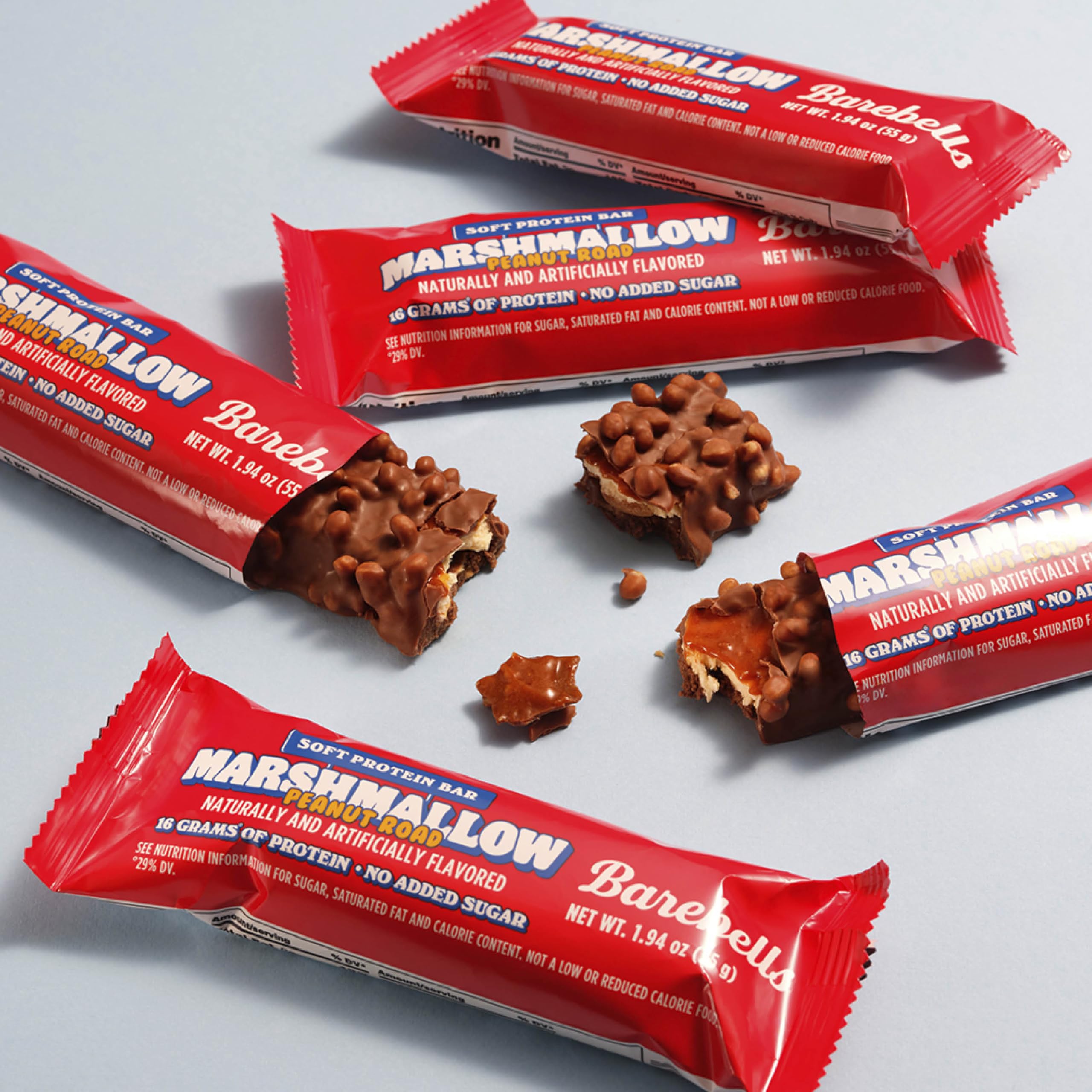Barebells Soft Protein Bar Marshmallow Peanut Road peanuts add crunchy texture