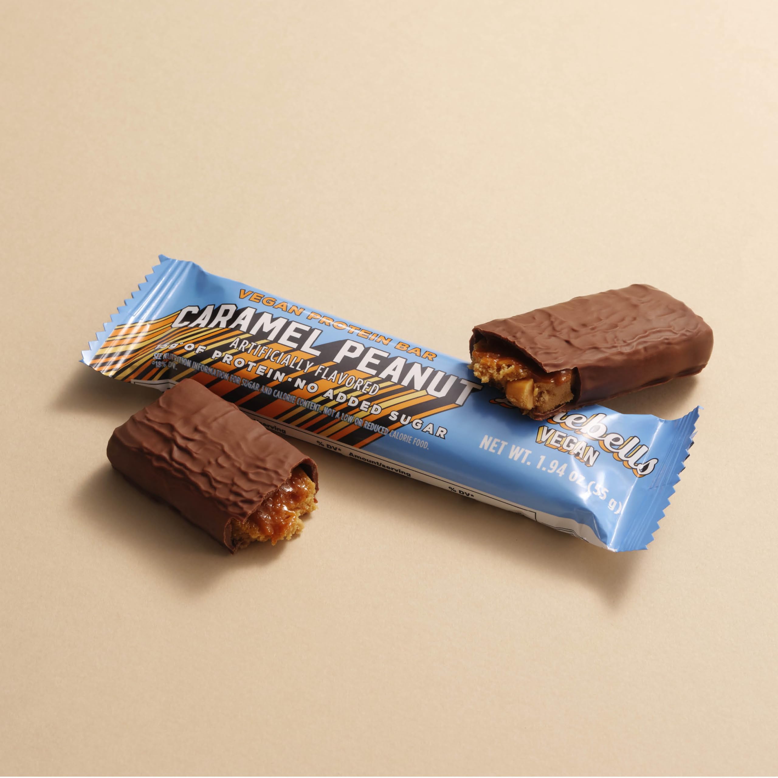 Barebells vegan protein bar peanut caramel nutty crunch texture.